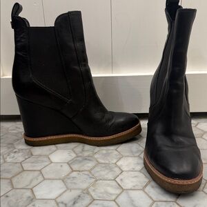 Veronica Beard Black Leather Wedge Boots